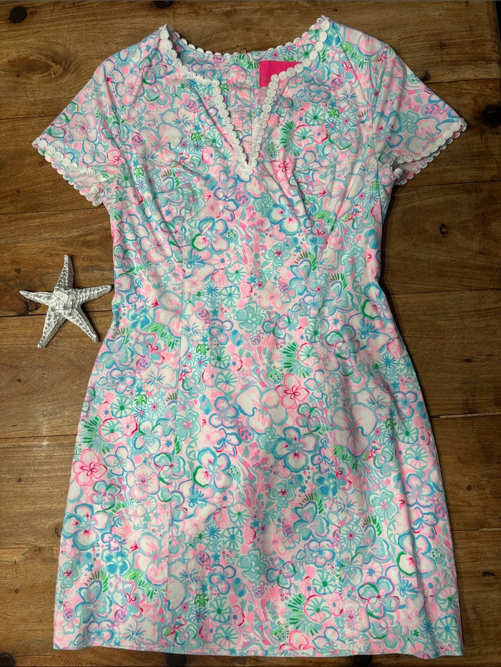 Lilly Pulitzer Floral Cotton Shift Dress in Pink & Aqua Size 2